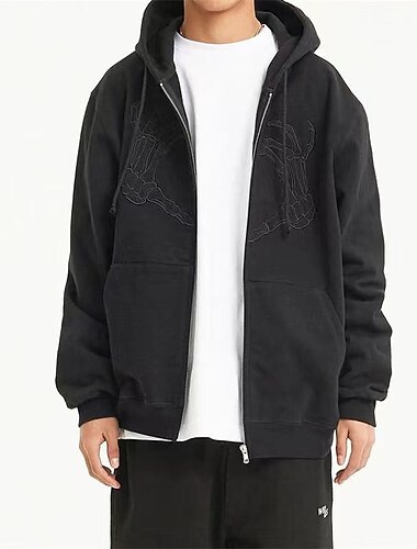  Herren Totenkopf Motiv Bedruckt Hoodie Sweatshirt Kapuze Hoodies Pullover Kapuzenshirt mit durchgehendem Reißverschluss Langarm Sweatshirt mit Kapuze Mit Kapuze Strassenmode Casual Ausgehen Schwarz
