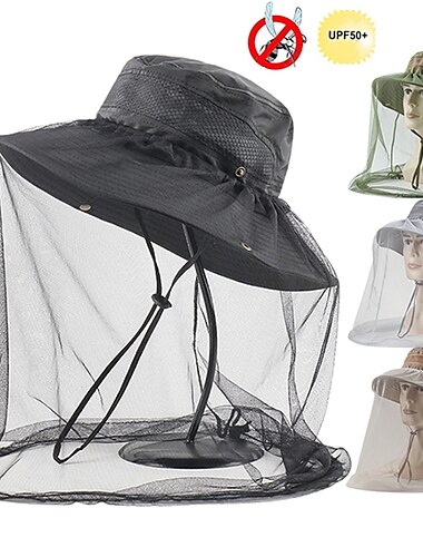  Sombrero Hombre Mujer Gorro para el Sol Gorro para senderismo Sombrero de red con cabeza de mosquito Portátil Antimosquitos A prueba de radiaciones para Pesca Camping / Senderismo / Espeleología Viaje