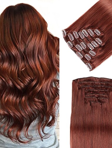  A Clipser Extensions de cheveux Cheveux Naturel humain 8 pièces Pack Droit Couleur naturelle Extensions de cheveux