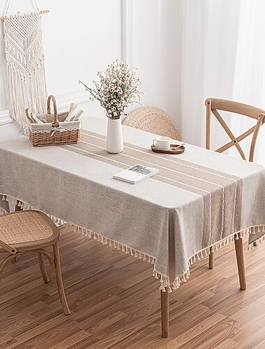  Nappe de ferme en coton et lin - Nappe de printemps ronde en tissu d'extérieur - Rectangulaire ovale pour pique-nique, mariage, salle à manger, Pâques, cuisine