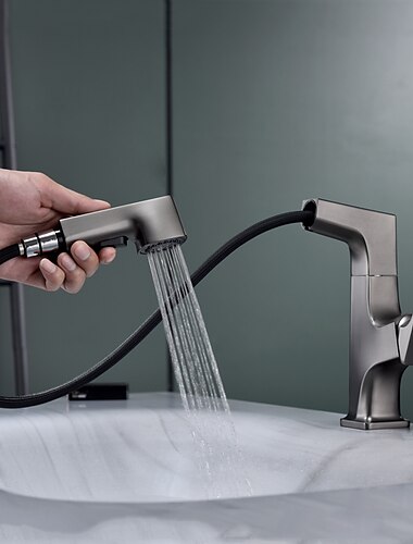  Mitigeur d'évier de salle de bain corps relevable bec verseur à 2 modes, robinet de lavabo en laiton rotatif à 360 ° monté sur le pont, avec robinet de cuve d'eau chaude et froide