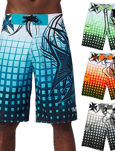  Per uomo Boxer da mare Pantaloncini da mare Asciugatura rapida Boxer da surf Costume da bagno Con tasche A cordoncino Nuoto Surf Spiaggia Sport acquatici Graticolato Estate