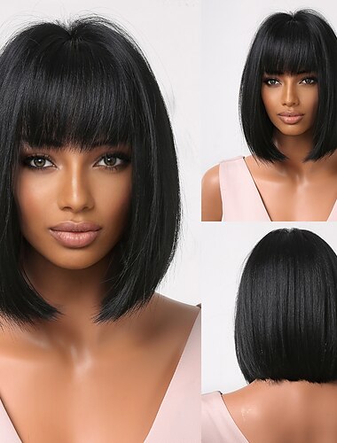  haircube hair kurze bob schwarze perücken mit pony für frauen natürliche gerade 12 zoll perücken täglich