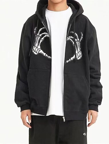  Hombre Cráneos Estampado Sudadera Sudaderas Sudadera con capucha y cremallera completa Manga Larga Sudadera con capucha Con Capucha Ropa de calle Casual Noche En blanco y negro Negro Cremallera