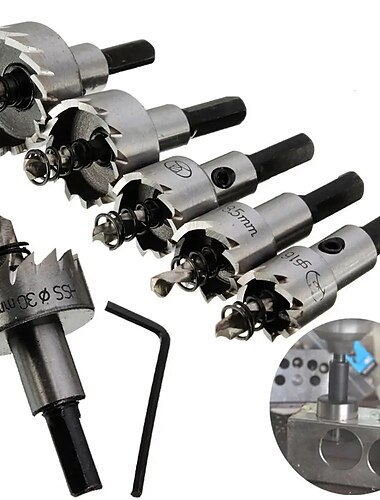  5 stks boor carbide tip hss gatenzaag set rvs metaallegering 16/18.5/20/25/30mm houtbewerking gereedschap