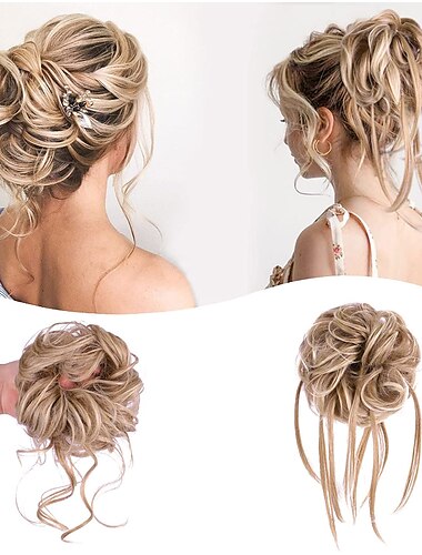  2 Stück Haargummis für Damen, Mädchen, Haargummis, Perücken, unordentliches Brötchen, Haarteil 2 Stück, unordentliche Haarknoten für Frauen, zerzauste Hochsteckfrisur, Haarknoten, Pferdeschwanz,