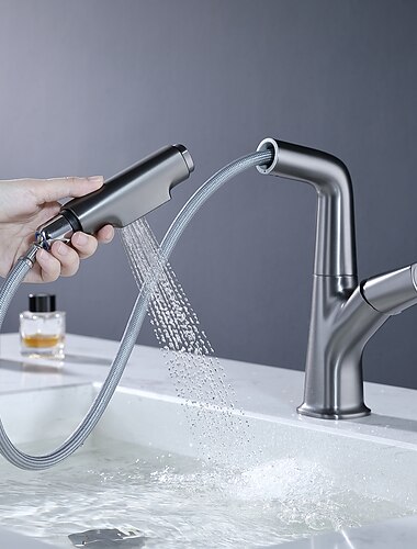  Robinet lavabo - Rotatif / Rétractable / Avec spray démontable Plaqué / Finitions Peintes Set de centre Mitigeur un trouBath Taps / Laiton
