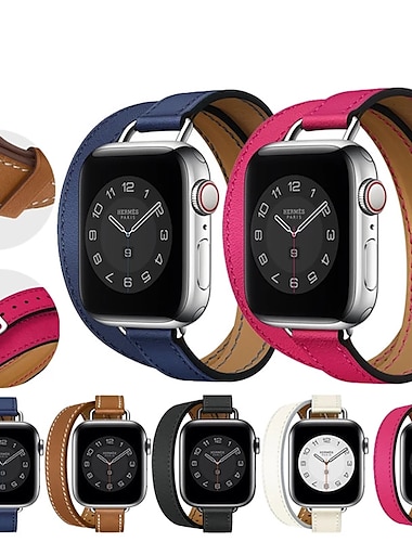  Παρακολουθήστε το συγκρότημα για Apple Watch Series 8 7 6 5 4 3 2 1 SE Γνήσιο δέρμα Αντικατάσταση Λουρί Διπλή περιήγηση Περικάρπιο