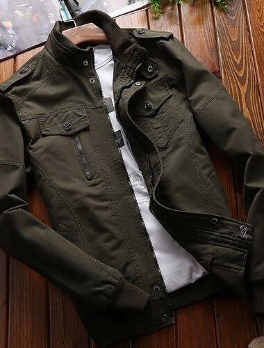  Herren Bomberjacke College Jacke Outdoor Täglich Windundurchlässig Bestickt Tasche Frühling Herbst Feste Farbe Brautkleider schlicht Militär Stil Ständer Regulär Standard Regular Fit Schwarz