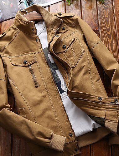  Herren Bomberjacke College Jacke Outdoor Täglich Windundurchlässig Bestickt Tasche Frühling Herbst Feste Farbe Brautkleider schlicht Militär Stil Ständer Regulär Standard Regular Fit Schwarz