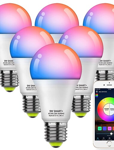  6st 4st 2st10W WiFi Slimme LED Lamp Werkt met Alexa  Dimbaar A19 A60 E26 E27 RGBCCT Kleurenveranderend Geen Hub Vereist