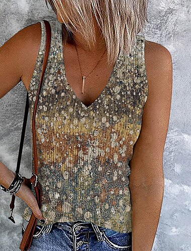  Damen Plus-Size Spaghettiträger Top Ausgehtops Vest Konzert Tops Streetwear Freizeit Floral Knöpfe Druck Ärmellos Regelmäßige Tops V-Ausschnitt Urlaub Hellgrün Blau Khaki