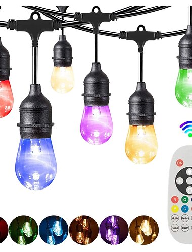  Globus-Lichterketten 15 m 15 LEDs im Freien RGB-Farbwechsel 0,5 W S14 Edison bruchsichere Kunststoffbirnen IP65 wasserdicht mit Fernbedienung geeignet für Hof-Veranda-Café-Hinterhof-Garten