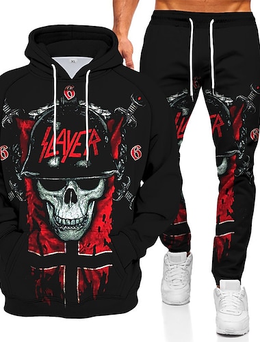  Homme Ensemble Survetement Ensemble de sweats à capuche Bleu Violet Gris Noir Capuche Graphic Crânes 2 Pièces Imprimer Sport & Loisir Casual Des sports 3D effet basique Vêtement de rue Vêtement de