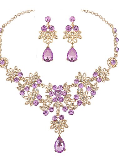  hot selling violet kristal drop ketting oorbellen bruids bruiloft sieraden set