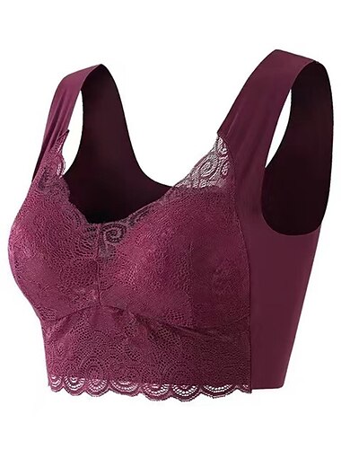  Damen bügellose BHs gepolsterte BHs volle Abdeckung V-Ausschnitt atmungsaktiv Push-Up Spitze reine Farbe Überziehverschluss Date Casual Daily Nylon sexy 1Stk Schwarz Blau / BHs&amp;Bralettes /