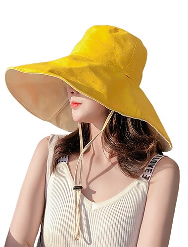  1 pcs Herren Damen Sonnenhut Wanderhut Breiter Rand Sommer Außen Sonnenschutz Atmungsaktiv Schweißableitend Hut Feste Farbe Polyester / Baumwollmischung 15cm doppelseitiges Khaki + Beige 15cm