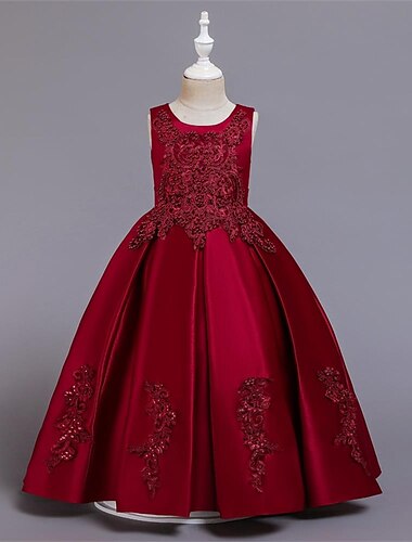  Blumenmädchenkleid Mädchen Kleid Abendkleid Party Kleid Hochzeit Party Besondere Anlässe Kuschelig Prinzessin Bestickt Schleife Einfarbig Ärmellos Rundhalsausschnitt Weiß Champagner 4-13 Jahre