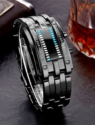  男性のための豪華なステンレス鋼ストラップデジタル時計は、軽いステンレス鋼スポーツゴールドブレスレット男性の腕時計を導きました