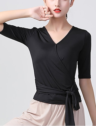  Latein-Tanz oben Sattelgurt Damen Ausbildung Freizeitskleidung Halbe Ärmel Elastan