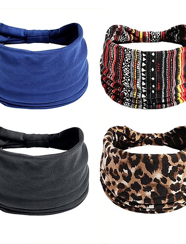  4 stk brede pannebånd for kvinner svart stilige hodebånd boho tykke hårbånd store afrikanske sport yoga turban pannebånd hårtilbehør