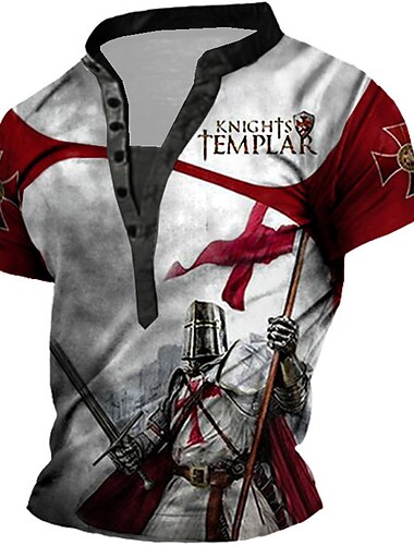  Voor heren Grafisch Tempelierskruis Tempeliers T-shirt Henley-shirt T-shirts Korte mouw 3D-afdrukken Ontwerper Basic Casual Buiten Dagelijks Sport Zomer Wit blauw Bruin Groen Koffie Opstaand