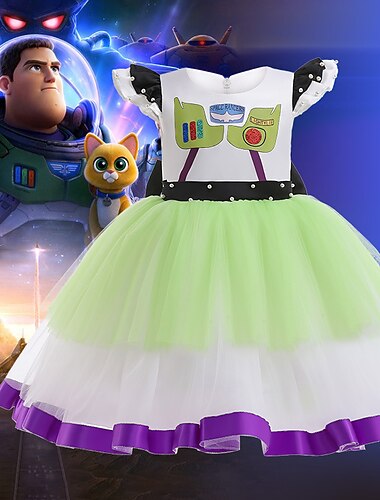  Toy Story Lichtjaar Buzz Lightyear Cosplay kostuum Bloemenmeisje jurk Vakantie jurk leuke Style Feest Film cosplay for Voor meisjes Kinderen Kerstmis Kinderdag Nieuwjaar Bruiloft Bruiloft gast