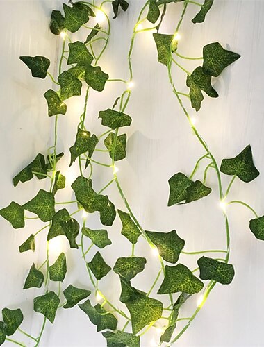  人工植物 LED ストリングライト 2m クリーパー グリーンリーフ ホーム クリスマス ウェディング 屋外 アイビー ツタ フェアリーライト 装飾ランプ DIY 吊り下げ ガーデン パティオ ヤード (電池なし)