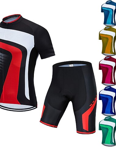  Per uomo Maglia da ciclismo con pantaloncini Manica Corta Mountain Bike MTB Ciclismo su strada Estate Primavera Blu Giallo Rosso A righe Bicicletta Cuscinetto 3D Asciugatura Rapida Tasca Posteriore