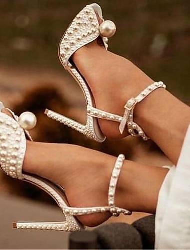  Női Esküvői cipők Fehér cipők Pöttyös Menyasszonyi cipők Hamis gyöngy Tűsarok Lábujj nélküli Szexi Műbőr PU Fém csat Fehér Világosbarna Kék