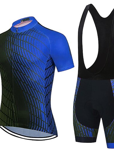  kortärmad cykeltröja för män med haklappsshorts blå cykel 3d pad andas snabbtorkande sport grafiska kläder