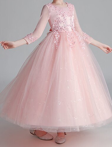  Prinzessin Boden-Länge Blumenmädchenkleid Erstkommunion Süßes Ballkleid Tüll mit Blütenblätter Fit 3-16 Jahre