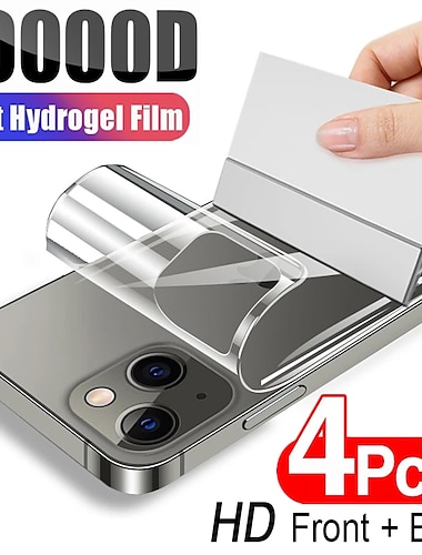  [4 Pak] Schermbeschermer achterkant Voor Apple iPhone 16 iPhone 15 Pro Max Plus iPhone 14 13 12 11 Pro Max Mini X XR XS Max 8 7 Plus TPU-hydrogel Zelfgenezing Anti-vingerafdrukken High-Definition