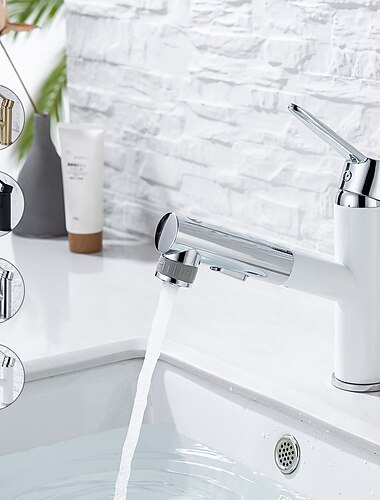  mitigeur évier salle de bain pulvérisateur extractible bec 2 modes avec bouton d'arrêt, mitigeur lavabo monocommande mono avec tuyau froid et chaud chrome noir doré