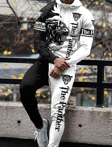  Hombre Graphic León Estampado animal 2 piezas Conjuntos de sudaderas 3D Chándal Sudaderas Manga Larga Pantalones largos Con Capucha Ropa de calle Ropa deportiva Básico Deporte Casual Deportes