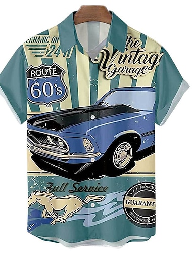  Homme Automatique Lettre Chemise Chemise hawaïenne Chemise Aloha Manche Courte Chemise Col rabattu Rétro Vintage Mode Hawaïen Extérieur Plein Air Casual Rouge Bleu Roi Bleu 3D effet S M L