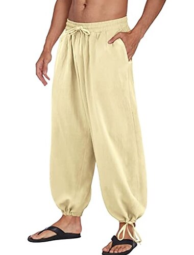  Homme Pantalons Pantalon d'été Culottes bouffantes Pantalons de Plage Sarouel ample Avec Poches Cordon de serrage Bouffant Uni Confort Respirant Yoga Quotidien Classique Décontracté / Sportif Coupe