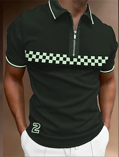  Herren Poloshirt Golfhemd Strasse Täglich Viertel Postleitzahl Kurzarm Modisch Brautkleider schlicht Plaid Zip 3D Frühling Sommer Regular Fit Schwarz Blau Braun Grün Poloshirt
