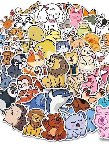  100 PCS Animal Stickers for Student Notebook Gifts Waterproof Self-adhesive Cartoon for Women Men Girls