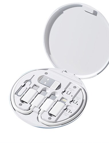  1 Packung Remax USB-Adapterkabel Konvertierungs-Aufbewahrungsbox Multi-Typ-Ladeleitungskonverter Lightning Typ C Micro-Datenübertragungswerkzeug enthält SIM-Kartensteckplatz-Fach Auswurfstift Verwendung als Telefonhalter
