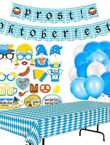  oktoberfest latex ballon set blau-weiß karierte flagge fotorequisiten party deko ballon