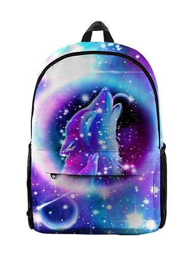  Galaxy Wolf-ryggsäck för barn och tonåringar – skolväska med ylande varg i rymden och kosmisk design för pojkar och flickor