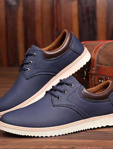  Zapatos casuales con cordones de piel sintética azul marino para hombre: zapatillas elegantes con detalles marrones para el trabajo, el día a día y salidas informales.