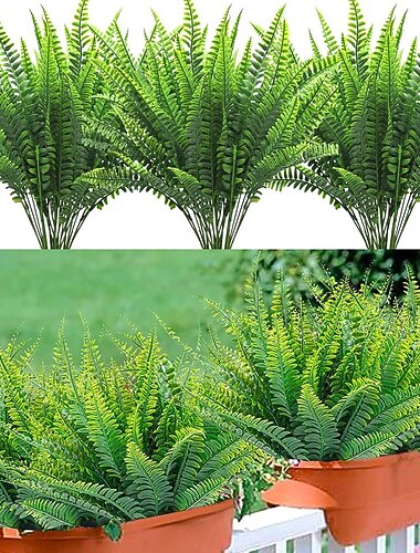  Helechos artificiales para el hogar al aire libre, 5 uds., plantas artificiales para exteriores, helecho falso, helecho de imitación de Boston, vegetación, planta de plástico resistente a los rayos