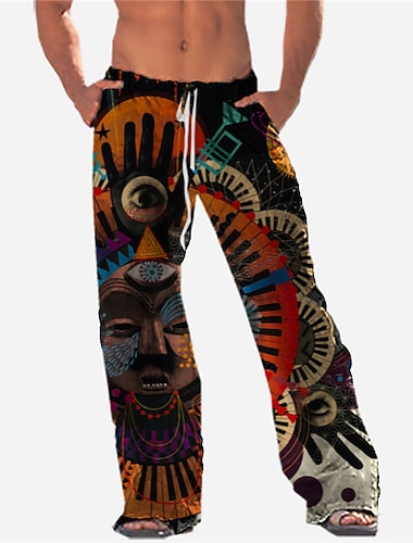  Homens Calças Calça verão Calças de praia Bolsos Com Cordão Cintura elástica Desenho Animado Estampas Abstratas Conforto Respirável Casual Diário Feriado Roupa de rua Designer Preto Azul