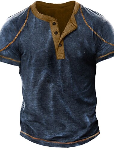  Herren T-Shirt mit Knöpfen T Shirt Henley Hemd T-Shirt Kurzarm Henley Sommer Einfarbig Designer Basic Klassisch Patchwork Druck Button-Down Outdoor Täglich Sport Marineblau Top T-Shirt für Herren