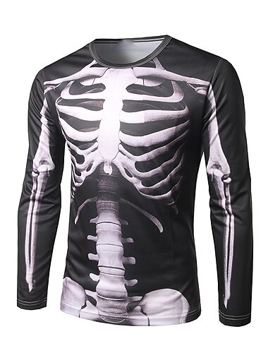  Férfi Grafika Csontváz Póló halloween ing Hosszú ujj póló 3D nyomtatás Terített nyak Ing Divat Alkalmi Vakáció Utca Napi B C Fekete Tavasz & Ősz Ruházat S M L XL XXL 4XL 5XL