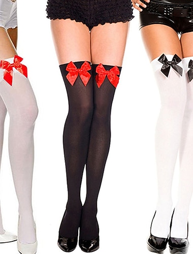  kvinners sateng sløyfe strømper lår høye strømper strømper sokker med sløyfe kne sokker strømper cosplay fest jenter halloween karneval tilbehør mardi gras