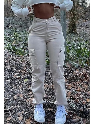  Γυναικεία Παντελόνια με τσέπες Παντελόνια Μείγμα Βαμβακιού Μεσαία Μέση Πλήρες μήκος Μαύρο Καλοκαίρι
