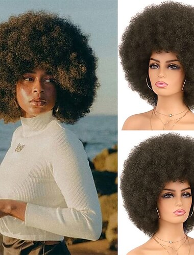  Pelucas de cosplay pelucas afro puff para mujeres peluca rizada afro corta pelo sintético resistente al calor peluca suave y esponjosa de aspecto natural para mujeres negras pelucas de halloween